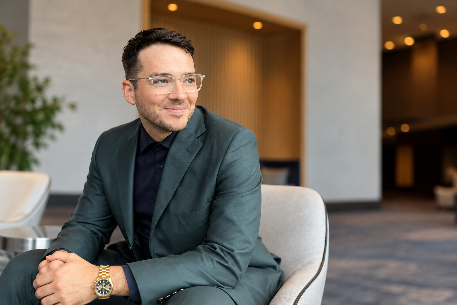 Caleb Curtisi seated in a dark blazer